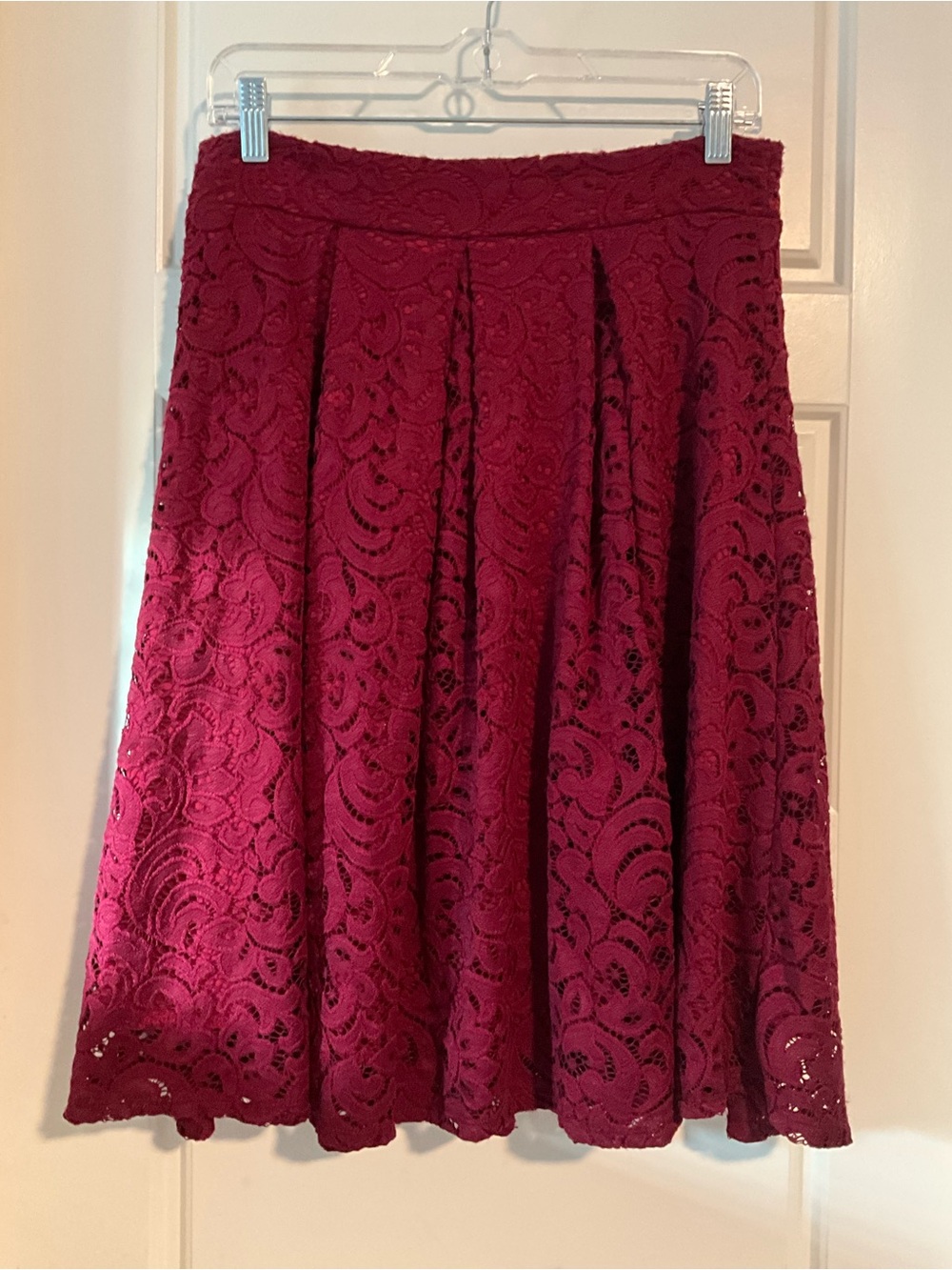 See You Monday Burgundy Lace A-Line Skirt Women Size [L] Midi